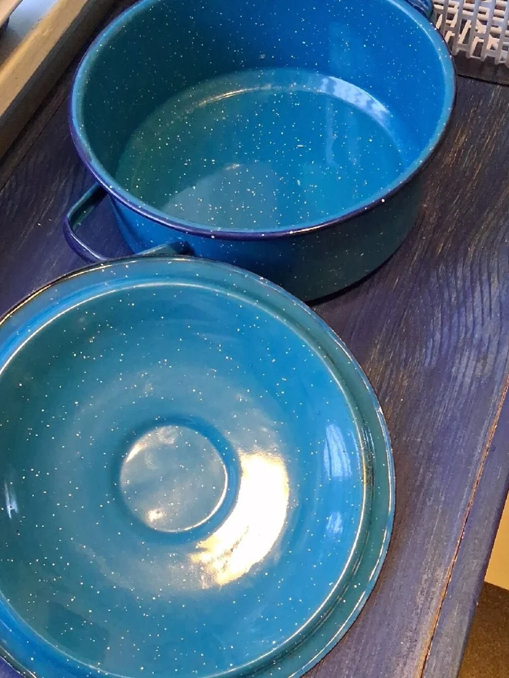 Blue Enamel Covered Casserole Pot